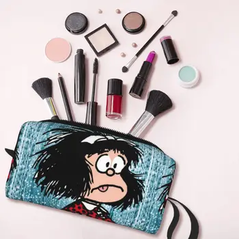 Mafalda Cartoon Make-Up Taška Puzdro, Vodotesné Kozmetická Taška Cestovné Toaletná Malé Make-Up Puzdro Skladovanie Taška Veľká Kapacita