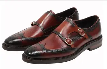 High-end šaty topánky Vyrezávané pracky Mních topánky členkové topánky pravej Kože pošmyknúť na Business topánky pre mužov