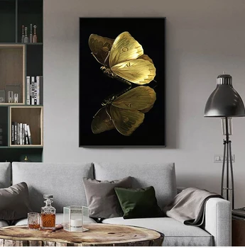 Zlatý Motýľ Wall Art Plátno na Maľovanie Abstraktné Plagáty a Potlačou obrazov na Stenu pre Obývacia Izba Dekorácie Domova