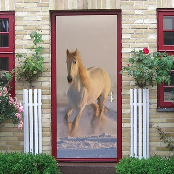 Home Decor Kôň Tapety Na Dvere Spálne Dizajn Dverí Nálepky Samolepiace Vymeniteľné Domov, Dvere, Tapety Plagát
