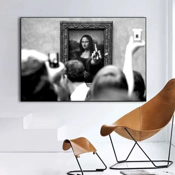 Black White Slávna Mona Lisa Prostredníkom Portrét Plagát Plátno Na Maľovanie Na Stenu Funny Umenia Pre Obývacia Izba Domova Nástenná Maľba