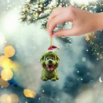 Roztomilý Kreslený Vianočné Zelený Pes Auto Visí Doma Strom Ornament Vianočný Strom Ornament Domáce Dekorácie Parapet Stenu