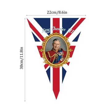 Kráľ Karol III Bunting King Charles String Trojuholník Flag, Britská Dekorácie Pre Domov 8.2 ftBritish King Charles Úniu Jack Vlajkou
