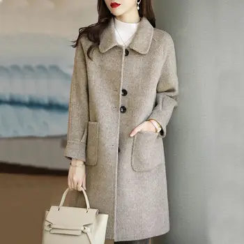 2023 Ženy, Zimné Vlnené Kabát Slim Fit Temperament Srsť Strednej Dĺžky Verzia Fashion Outwear Teplá Bunda