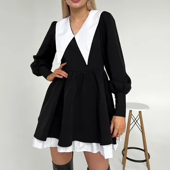 ženy šaty Nové Jeseň/jar roku 2023 francúzsky štýl vintage dizajn šaty Bábiky výstrihu Hepburn štýl čierne mini šaty s vysokou strede zúžený