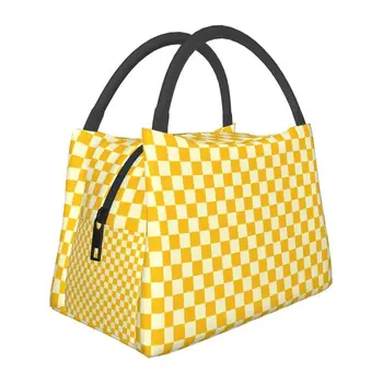 Žltá Šachovnica, Lunch Box Ženy Geometrické Kockovaná Tepelnej Chladnejšie Potravín Izolované Obed Taška Nemocnice Office Pinic Kontajner