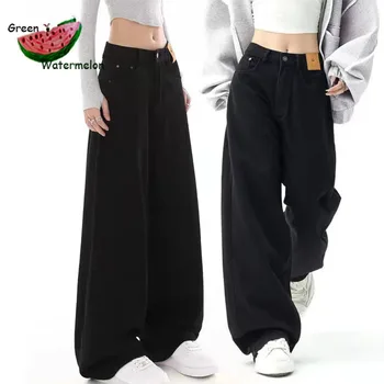 Black Neforemné Džínsy Ženy Y2K Hippie kórejský Širokú Nohu, Džínsové Nohavice Žena Bežné Kpop Streetwear Nohavice