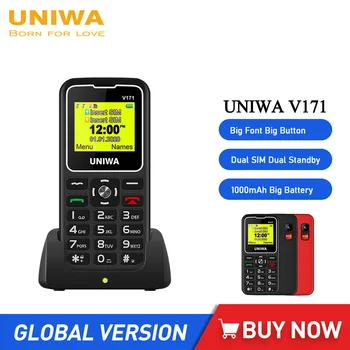 UNIWA V171 Funkciu Telefónu 2G GMS 1.77 Palcový Bezdrôtový FM Senior Mobilný Telefón 1000mAh Zadarmo Účtovať Dock SOS Starších Ľudí, Mobil