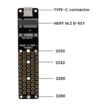 USB 3.1 Adaptér M. 2 BKey Typ-C Pevný Disk Converter 10 gb / S, M. 2 NGFF SATA ssd (Solid State Disk SSD 2230/2242/2260/2280
