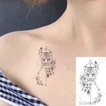 Lev, Vlk Dočasné Tetovanie Nálepky Nepremokavé Body Art Geometry Moon Flower Zvieratá Falošné Tatto Flash Tetovanie pre Deti, Ženy, Muži