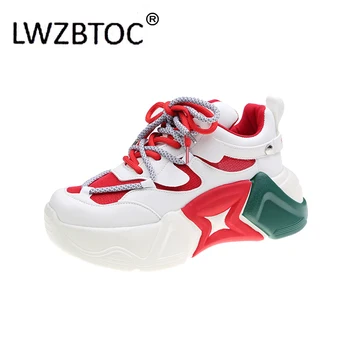 LWZBTOC Dámske Kiss Dizajn Tenisiek, Hrubé Jediným Módne Športové Topánky Pre Ženy Priedušná Modrá Červená Zelená Farebné Zápas