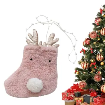 Vianočné Ponožky Výzdoba, Vianočné Dekorácie Roztomilé Plyšové Elk Candy Bag Darčeková Taška Ružové Dievčenské Srdce Dekorácie Vianočné Pančuchy